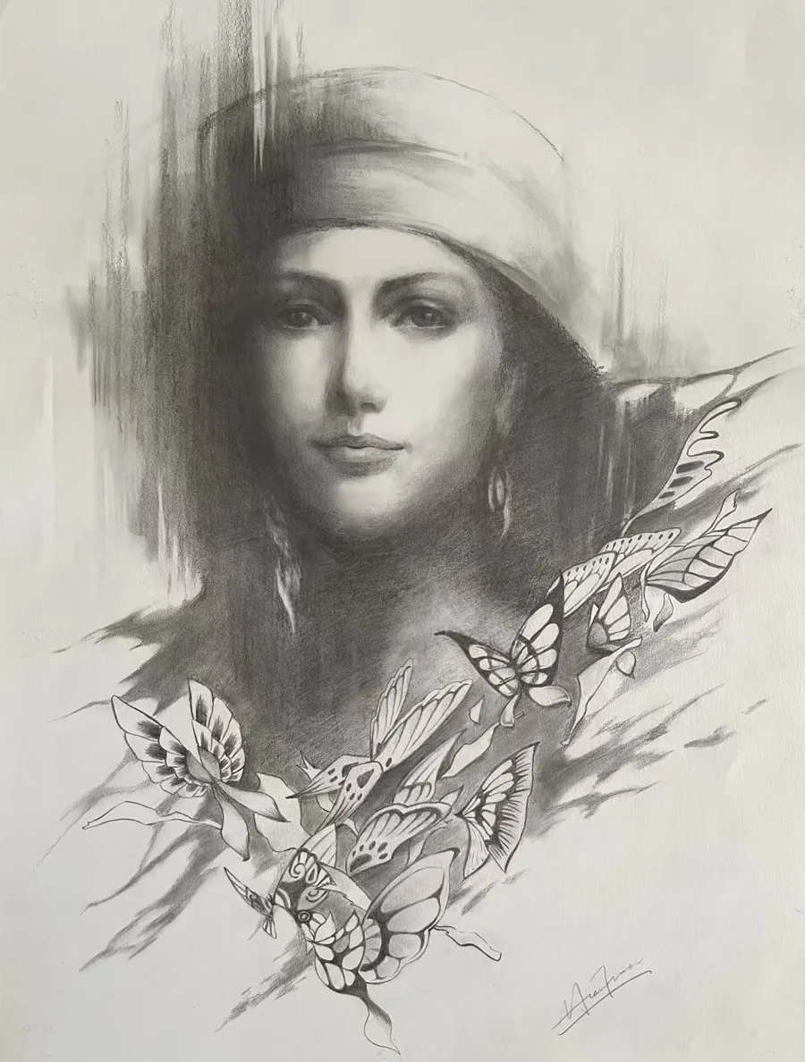 'Psyche's Ascent' - Charcoal ' Pencil Sketch