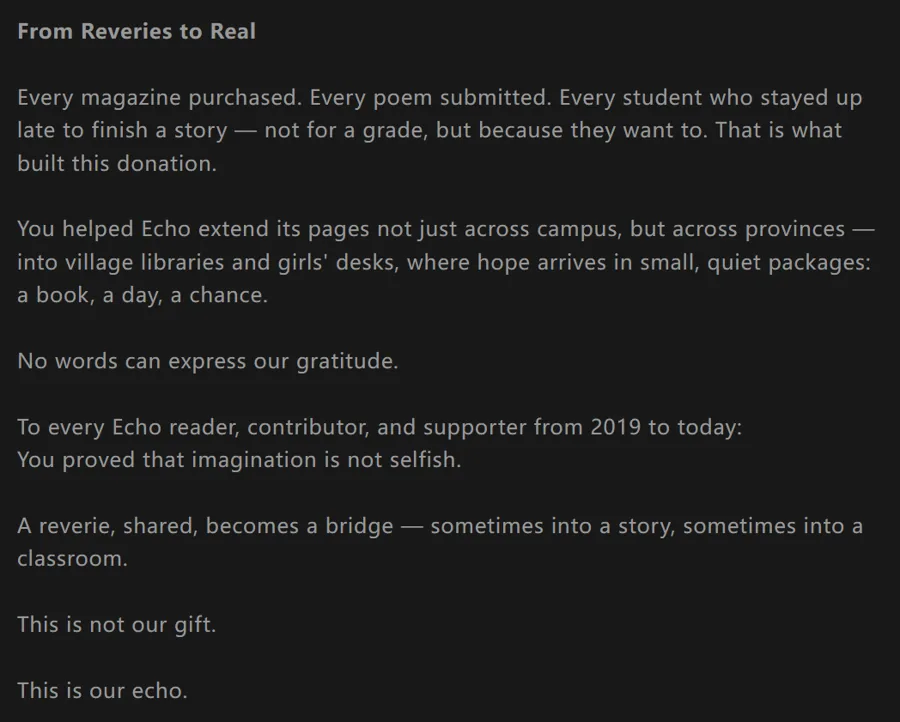 ECHO Donation Thank-You Note